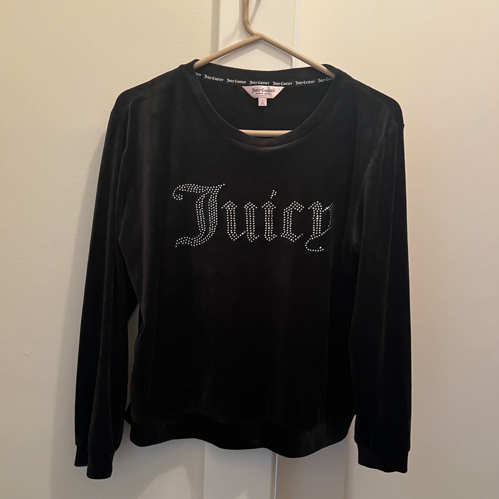 Juicy Couture Black Velour Pajama Top Large‎ Y2K Rhinestone Studded Lounge